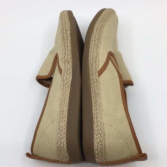 Bass Sage canvas slip on shoes loafers tan / cream with leather trim Size 5.5 M - Picture 13 of 14